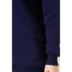Sudadera básica azul marino de tres hilos para mujer, diseño con capucha y cremallera estampada, suéter ligero de invierno de talla única - Product Image 4
