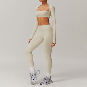 Nuevo Conjunto de Yoga Lulu para Mujer con Logotipo Personalizado, Chaqueta con Cierre Completo, Transpirable, Cintura Alta, Spandex/Nylon, Lazo con Cristal - Product Image 4