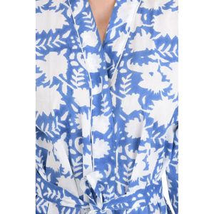 Boho-Kimono Style Lightweight Cotton Housecoat with Hand-Drawn Indian Floral Print 1-Piece - Product Image 2