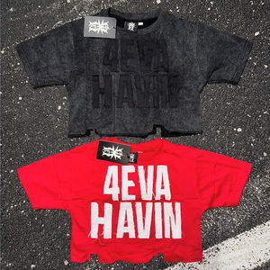 Personnalisé 2025 Streetwear T-Shirt en détresse broderie Applique Patch soleil délavé Vintage acide Boxy recadrée T-shirt pour hommes - Product Image 1