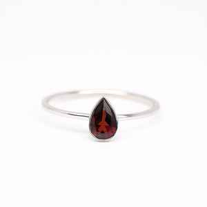 Handmade Pear <b>Garnet</b> <b>Ring</b> Minimalist Sterling <b>Silver</b> January Birthstone - Product Image 1
