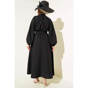 เดรสเอวยางยืดลายทางสีดำบางๆมีกระดุมครึ่งเม็ด - Product Image 4