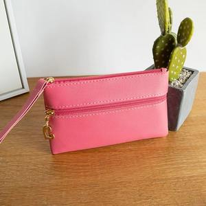Bolso de mano de cuero PU de moda personalizado portátil con doble cremallera de color sólido, bolso de mano al por mayor, regalo para mujer, monederos - Product Image 4