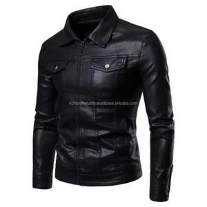 Men's Stylish Leather <b>Jacket</b> <b>with</b> <b>Fleece</b> <b>Lining</b> Stand Collar Thickened Cotton Padded Coat for Winter Motorcycle Riding - Product Image 1
