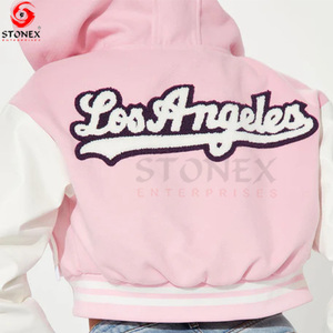 Chaqueta universitaria de manga larga personalizada de fabricante OEM para mujer, chaquetas universitarias de uniforme de béisbol recortadas para mujer para invierno - Product Image 5