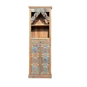 Carved <b>Rustic</b> Scrollwork Arch Bookcase <b>Cabinet</b> Traditional Style Foldable Bookshelf for Home Office & Living Room Furniture - Product Image 3