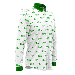 Ropa de hermandad griega Iota Phi Lambda lista para enviar camisa de vestir informal de manga larga sublimada con botones - Product Image 1