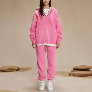 Ensemble survêtement pour femmes 2025 Vêtements pour femmes Logo de broderie personnalisé Ensemble deux pièces de sweat à capuche avec fermeture éclair complète - Product Image 2