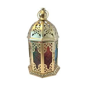 Farol de Vela Marroquí de Metal para Colgar o de Mesa con Vidrio Azul para Decoración del Hogar y Navidad, Faroles de Pie - Product Image 2