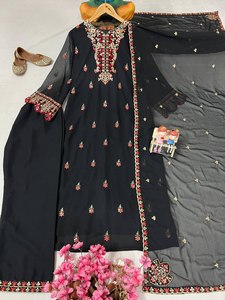 Heavy Designer Dernières Vêtements De Mariage Georgette Fil Séquence & Zari Broderie Top Et Pantalon Avec Dentelle Bordure Travail Dupatta - Product Image 4