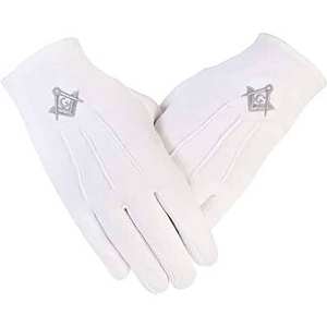 100% <b>Cotton</b> Masonic Regalia <b>Gloves</b> with Square Compass & G White <b>Mittens</b> & <b>Gloves</b> for Masons - Product Image 4