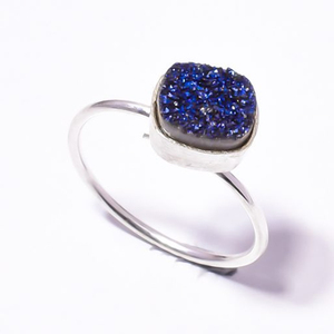 สีฟ้าไทเทเนียม Druzy เพชรพลอยชาติพันธุ์เครื่องประดับ925แหวนเงินสเตอร์ลิงปรับ - Product Image 2