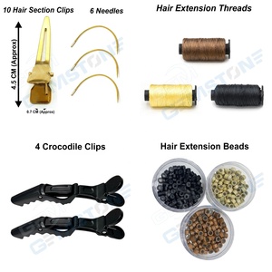 Professional Durable Reusable Gold Stainless Steel Hair Extension Micro Bead <b>Tool</b> Kit Closer Opener Pliers <b>Thread</b> Needles Clips - Product Image 5
