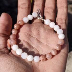 Multi White Moonstone Smooth Beads Sterling Silver Hook Chain <b>Boho</b> Hippie Women's Adjustable <b>Bracelets</b> 8mm Gemstone Gift - Product Image 3