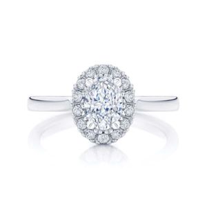 Anillo de Compromiso con Halo de Diamantes de Laboratorio, Corte Ovalado, Engaste de 4 Puntas - Product Image 2