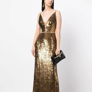 เดรสค็อกเทลยาวทรงแม็กซี่ปักเลื่อมลายดอกไม้สำหรับงานเลี้ยงตอนเย็น - Product Image 1