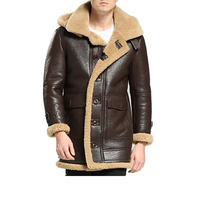 Blouson bombardier personnalisé pour hommes en cuir de mouton blouson en cuir de mouton hommes aviateur doublé de fourrure manteaux en cuir de mouton personnalisés