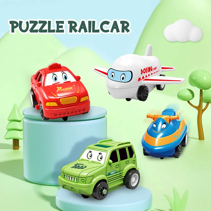 PUZZLE Jigsaw Rail Car assemblaggio fai da te giocattoli educativi una varietà di scene per costruire pista auto elettrica giocattoli per bambini Gif per bambini