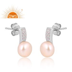 Pendientes de Plata de Ley con Circonita Cúbica Natural y Perla, Joyería Personalizada para Mujer, Regalo para Ella - Product Image 2