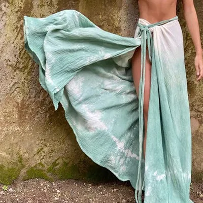 Sarongs traje de baño Bikini Coverup Sexy mujer Tie Die traje de baño Sarong con encaje Bikini cubrir traje de baño mujeres batas al por mayor OEM