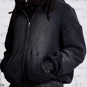 Sweat-shirts à capuche pour homme personnalisés, printemps 2025, effet délavé vintage, 100% coton, fermeture éclair, lavage à l'acide, gaufré, thermique, effet usé, sweat-shirt personnalisé - Product Image 6