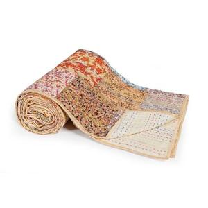 Indian <b>Handmade</b> Patchwork Silk Sari <b>Quilts</b> Cotton Kantha <b>Quilt</b> Boho Hippie Bedding Bedspread Bohemian Vintage Kantha Blankets - Product Image 1