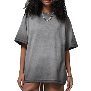 Manufacturer Custom High Quality Women 300gsm Gray Distressed Acid Washed Blank Cropped Boxy <b>t</b> Shirt - Product Image 1
