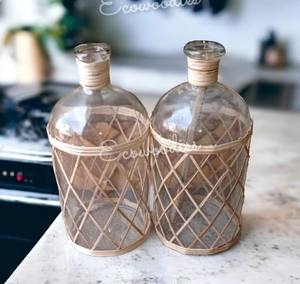 Couverture de bouteille d'eau en osier rustique vintage rotin naturel tissé porte-bouteille en verre à vin décoratif artisanat approvisionnement - Product Image 6