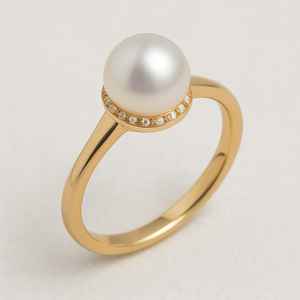 Custom Modern Style 14K Yellow Gold Freshwater <b>Pearl</b> Ring High Quality Diamond <b>Jewelry</b> for Women and Girls - Product Image 2