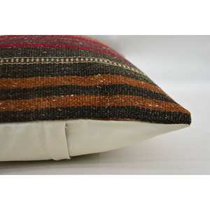 Almohada de lana de retazos Kilim Multicolor, cojín decorativo de 16x24 pulgadas con técnica de tejido con patrón de hojas esponjosas Vintage - Product Image 4