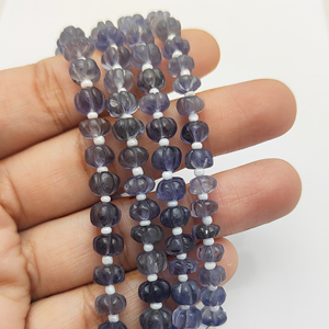 Vente en gros de 5 à 7 mm de perles de citrouille sculptées en iolite perles en forme d'agate melon perles de citrouille en quartz pour la fabrication de bijoux - Product Image 4