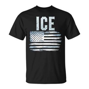 T-shirt promozionale con bandiera americana effetto distressed e stampa Ice Police - Product Image 1