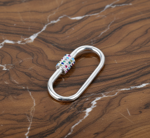 925 Sterling Silver Rhodium Plated Multi-Color CZ Carabiner Lock Necklace Charms for Men & <b>Women</b> - Product Image 5