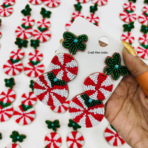 Nouvelles perles de riz arbre de noël boucles d'oreilles perles de riz boucle d'oreille neige flocon de neige canne cerf perles de riz boucles d'oreilles tissées à la main - Product Image 1