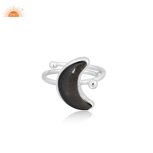 Anillo de Obsidiana con Brillo Dorado Natural en Forma de Luna, Plata de Ley 925, Joyería Hecha a Mano Personalizada - Product Image 3