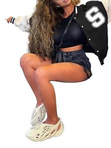 Personnalisable Hommes Court Street Style Logo Cropped Letterman Vestes Noir Faux Cuir PU Boxy Varsity Bomber Jacket Stand - Product Image 4