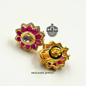 Vintage White and 14k/18k Gold Flora Shaped <b>Stud</b> <b>Earrings</b> Diamond Bezel Setting for Wedding and Gift - Product Image 3