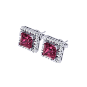 Boucles d'oreilles clous en tourmaline taille princesse, plaqué or blanc, argent sterling, 9,6 mm, 2,5 g, accessoire de mode - Product Image 3