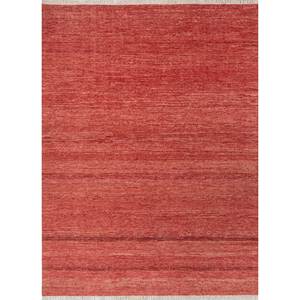 Alfombra de Lana Anudada a Mano Blythe Roja Naranja AKWL-13043 - Alfombra Afgana de Yute de Color Sólido 9x12 para Sala de Estar, Pasillo, Dormitorio - Product Image 1