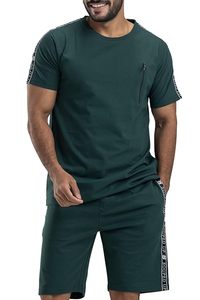 Conjunto de Camiseta y Pantalones Cortos Casuales Verdes para Hombre, Cuello Redondo, Tejido de Algodón Transpirable, Diseño Personalizado de 2 Piezas para Verano - Product Image 3