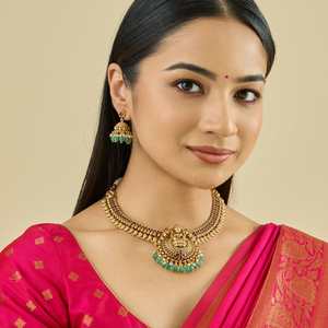 Antique Women's Zinc Alloy Tassel <b>Necklace</b> with <b>Ruby</b>-Green Synthetic Stones Elegant and Timeless for Wedding Occasions - Product Image 1