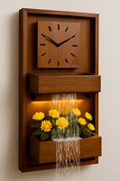 Décor mural en bois avec styles croisés animaux anges sculptés avec horloge fleur jaune cascade fontaine pierre matériel