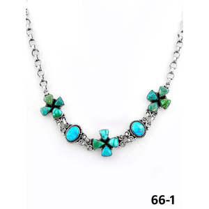Collier de style sud-ouest Émeraude Verte, fait main avec motif floral en turquoise et blanc, bijoux en argent sterling - Product Image 2