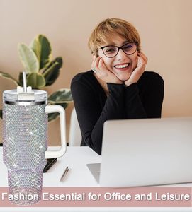 Gobelet isotherme réutilisable en acier inoxydable avec diamants incrustés, sans BPA, 40 oz, pour la 25e anniversaire des États-Unis, vente en gros - Product Image 5