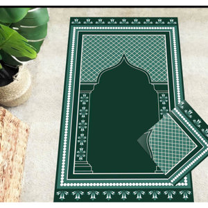 Tapis de prière islamique vert : Tapis de culte spirituel, tapis imprimé, tapis à poils doux - Product Image 1
