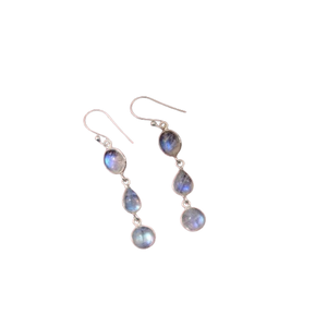 Pendientes de piedra para Niñas para mujer, pendientes de piedras preciosas de piedra lunar de Fuego Azul, pendientes colgantes de plata de ley sólida 925, joyería - Product Image 1
