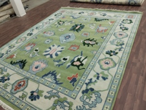 Tapis en laine de luxe NZ or-vert Beige Oushak Design traditionnel doux tapis oriental pour décor de salon haut 1 pièce - Product Image 4