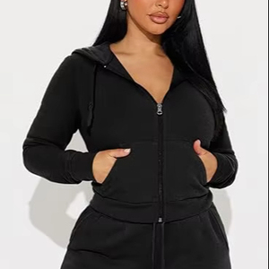 Conjunto Deportivo Informal Elegante para Mujer, Lavado Ácido Sólido, 100% Algodón, Secado Rápido, Transpirable, con Forro Polar, Conjunto de Salón a Juego - Product Image 1