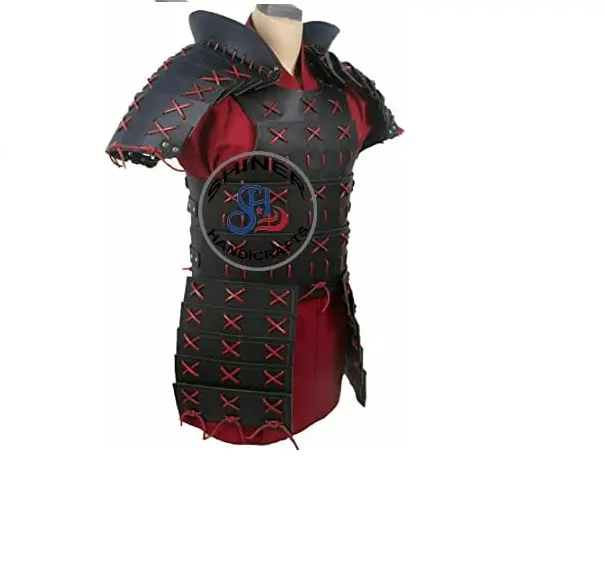 Halloween Samurai Medieval Leather dresses Jacket long viking body armor Leather vest Collectible Black Costume