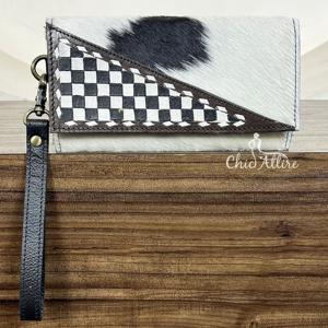 Nuevo Bolso de Mano de Cuero Vacuno con Diseño a Cuadros 2025, Cartera de Cuero Genuino de Lujo con Correa para la Muñeca y Tarjetero - Product Image 1